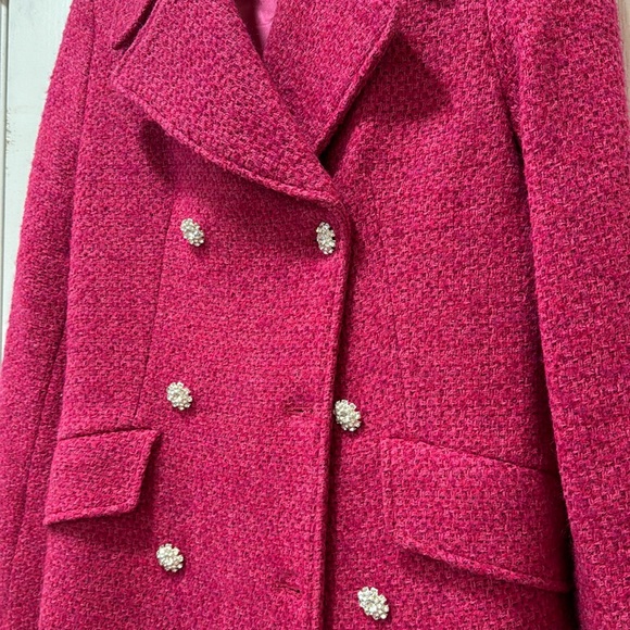 ZARA Fuchsia Tweed Coat with Embellishmenthments - Picture 1 of 5